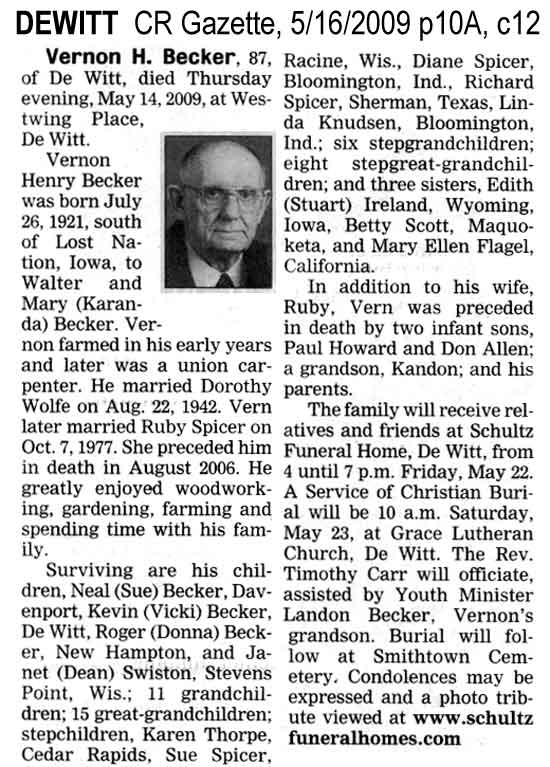 Obituary of Vern Becker