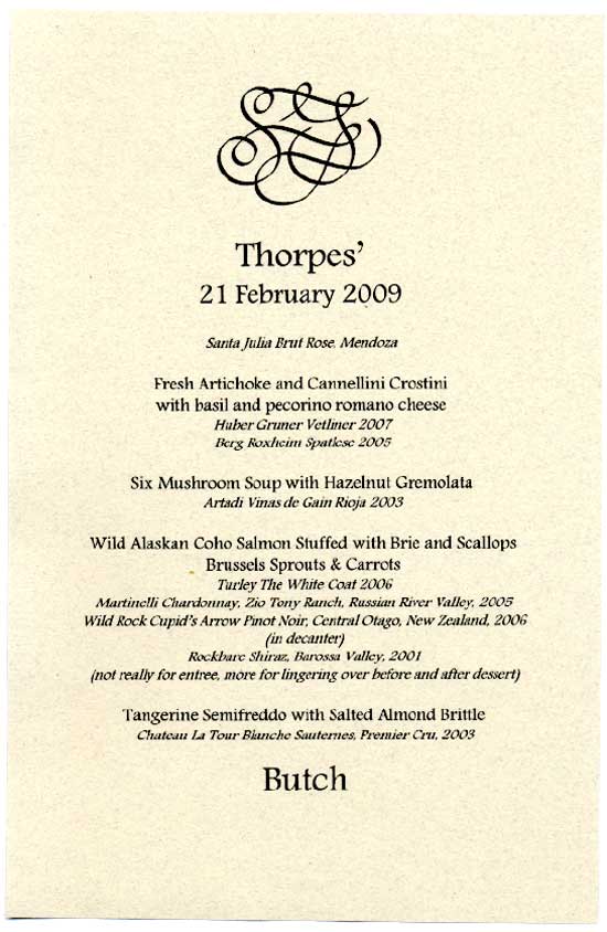 Gourmet Club Menu - Thorpes 2009