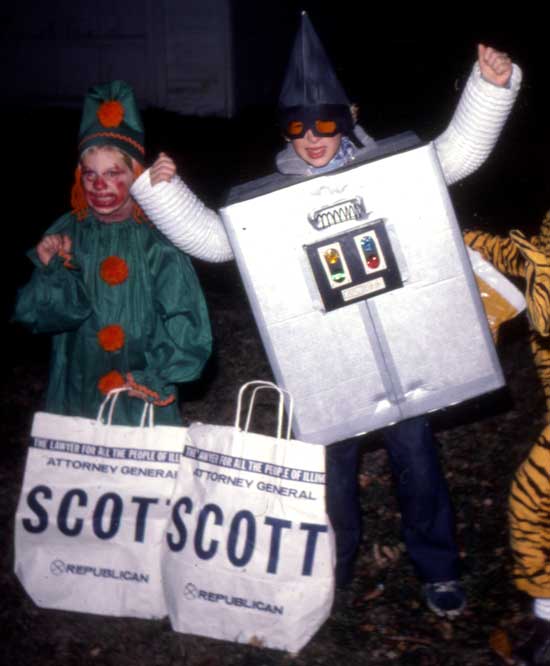 Lance as a robot and Wendy as a clown, Halloween 1976