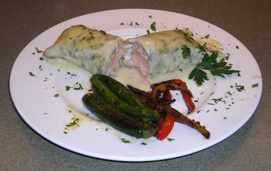 Salmon Cannelloni with Lemon Cream Sauce, Roasted Mixed Veggies